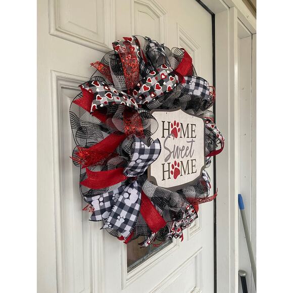 Home Sweet Home Paw Print Pet Dog Cat Mesh Wreath, Every Day Year Round Decor - Picture 6 of 8